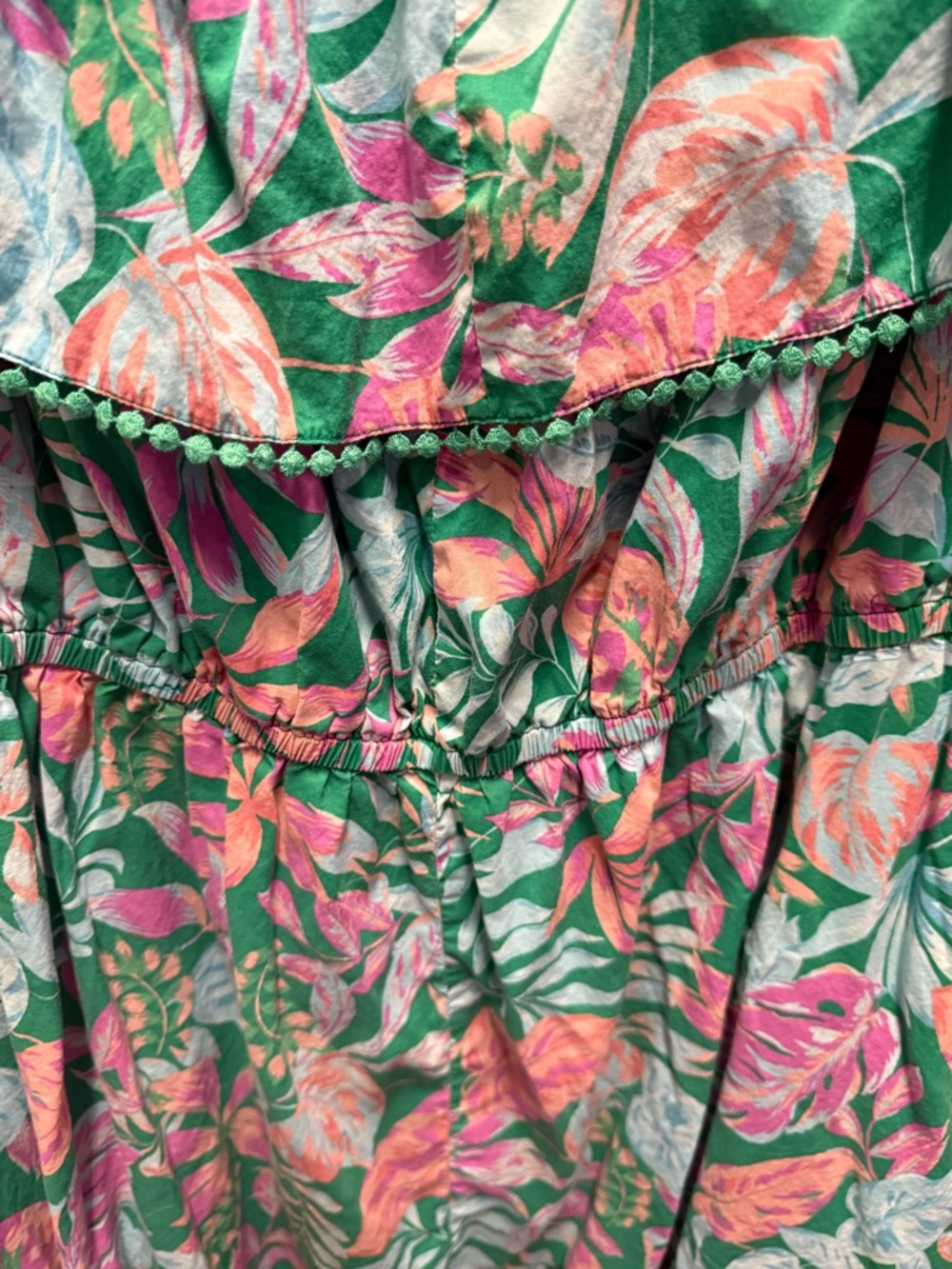 Terra & Sky Green Tropical Print Off-Shoulder Dress with Pink Accents - Picture 3 of 4